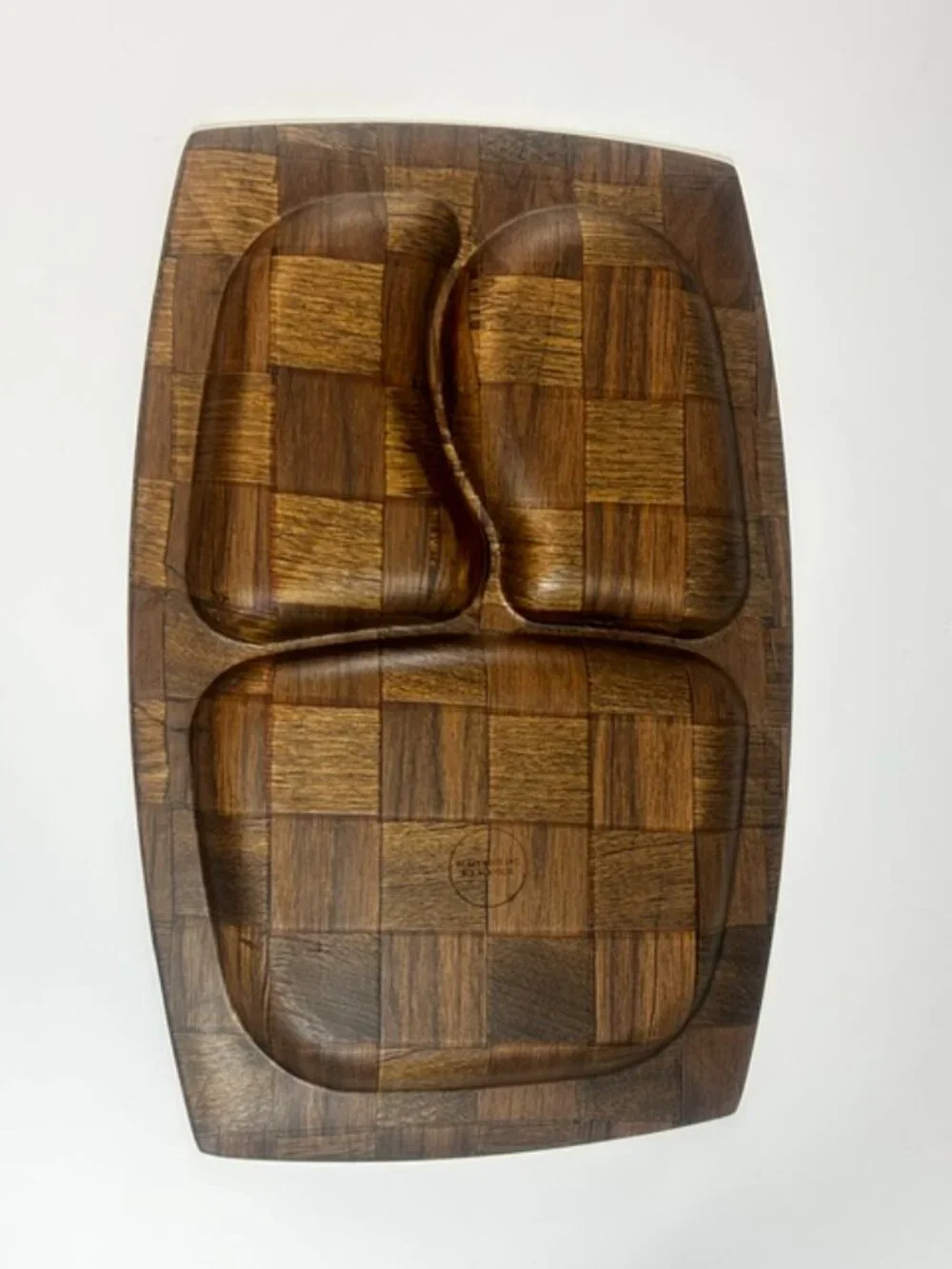 Set of 6 Mid-Century Moder Weavewood Sectioned Serving Trays with Metal Insterts